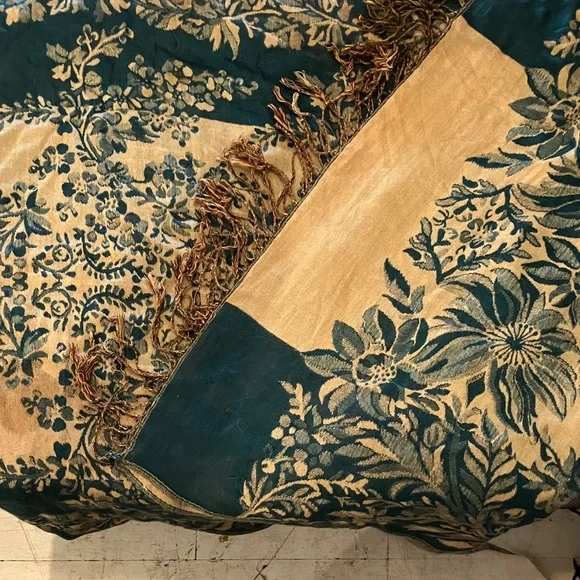 Pashmina Floral Scarf in blue-green and Cream
